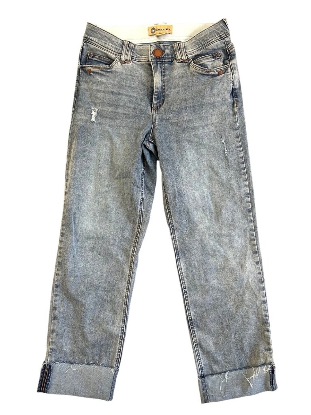 Democracy Women's Sz 8 Jeans Ab Technology Distressed Cuffed Hem Light Wash